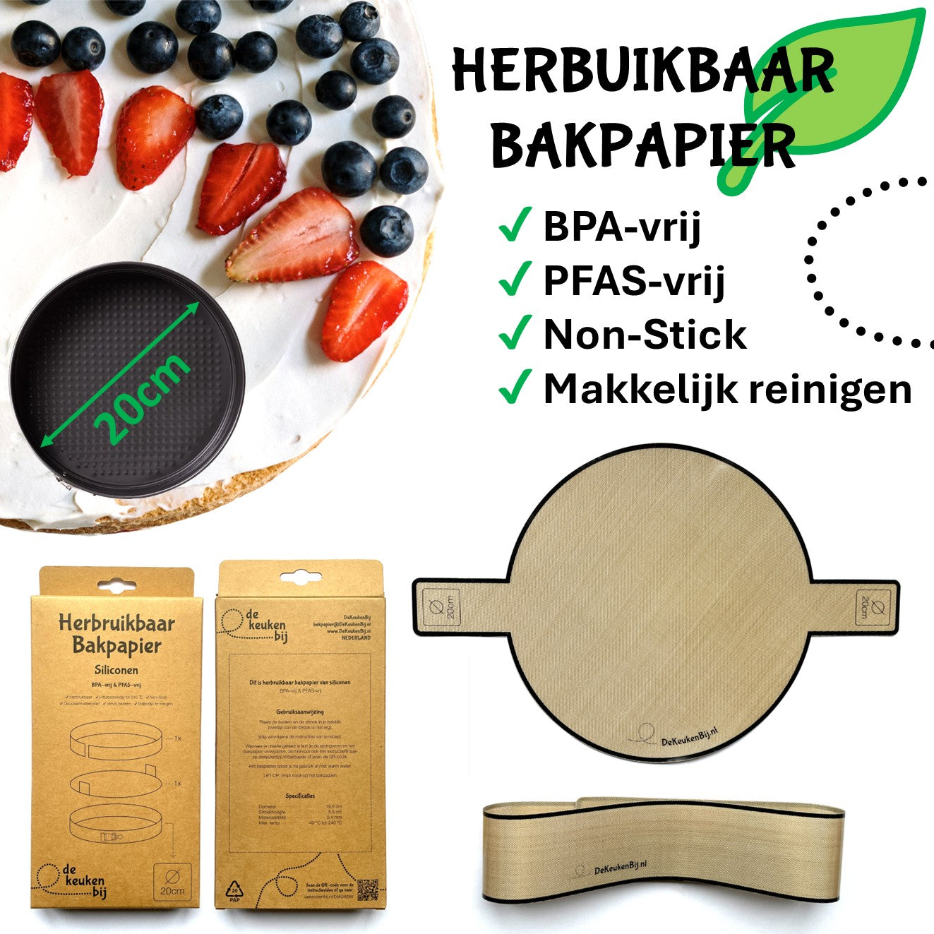 Herbruikbaar Bakpapier Rond voor springvorm van Verstevigd Siliconen – Diameter 20 cm Bakmat – BPA-vrij en PFAS-vrij