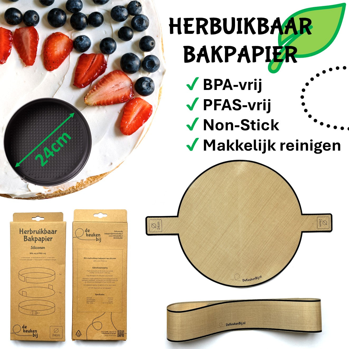 Herbruikbaar Bakpapier Rond voor springvorm van Verstevigd Siliconen – Diameter 24 cm Bakmat – BPA-vrij en PFAS-vrij