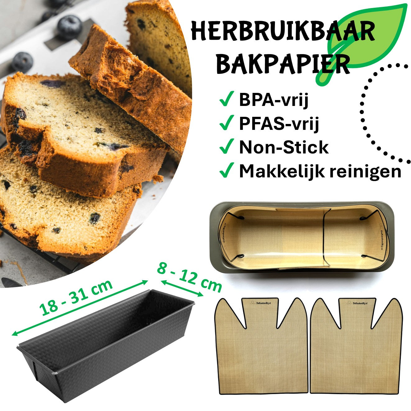 Herbruikbaar Bakpapier voor de Cakevorm van Verstevigd Siliconen – 18-31 x 8-12 cm Bakmat