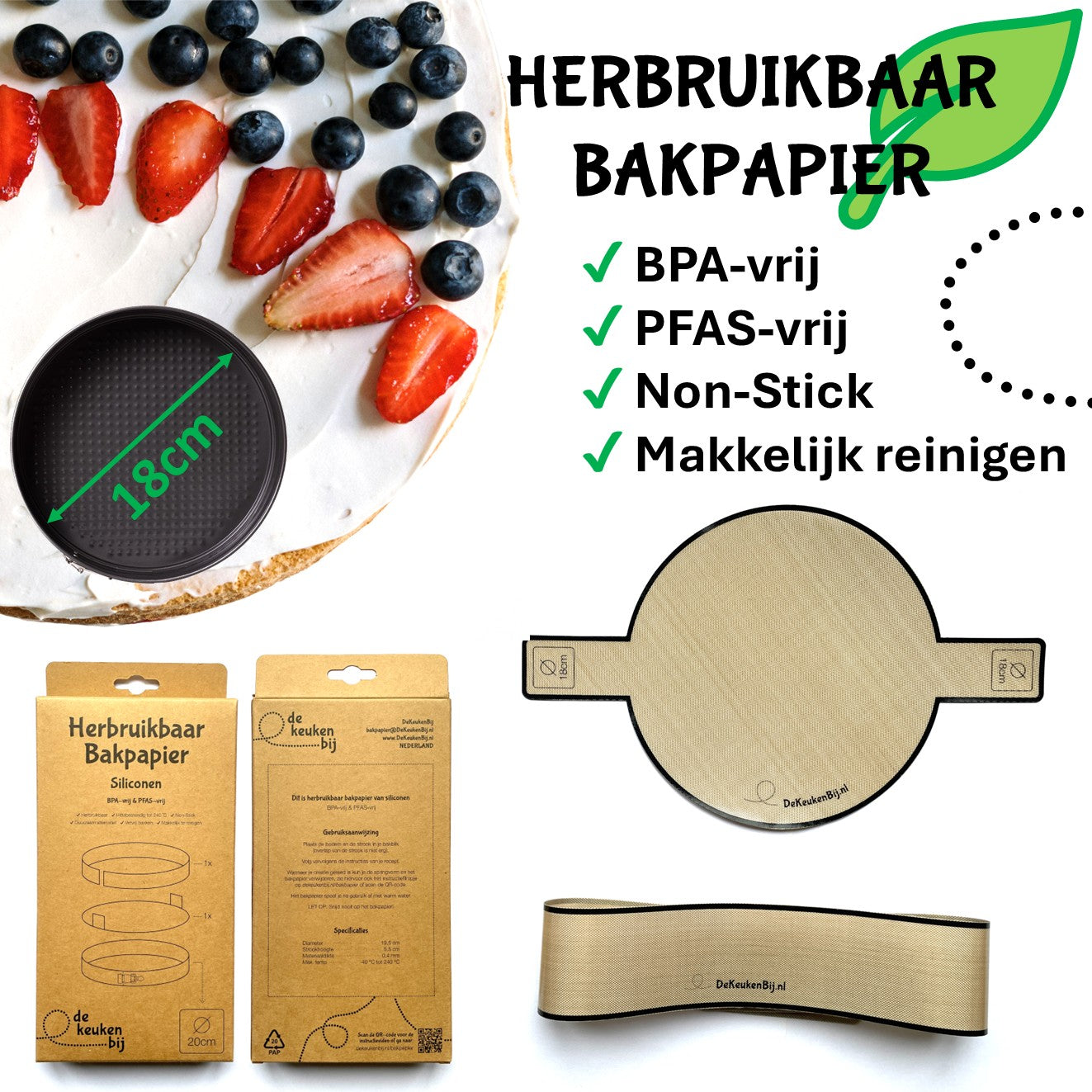 Herbruikbaar Bakpapier Rond van Verstevigd Siliconen – Diameter 18 cm Bakmat – BPA-vrij en PFAS-vrij