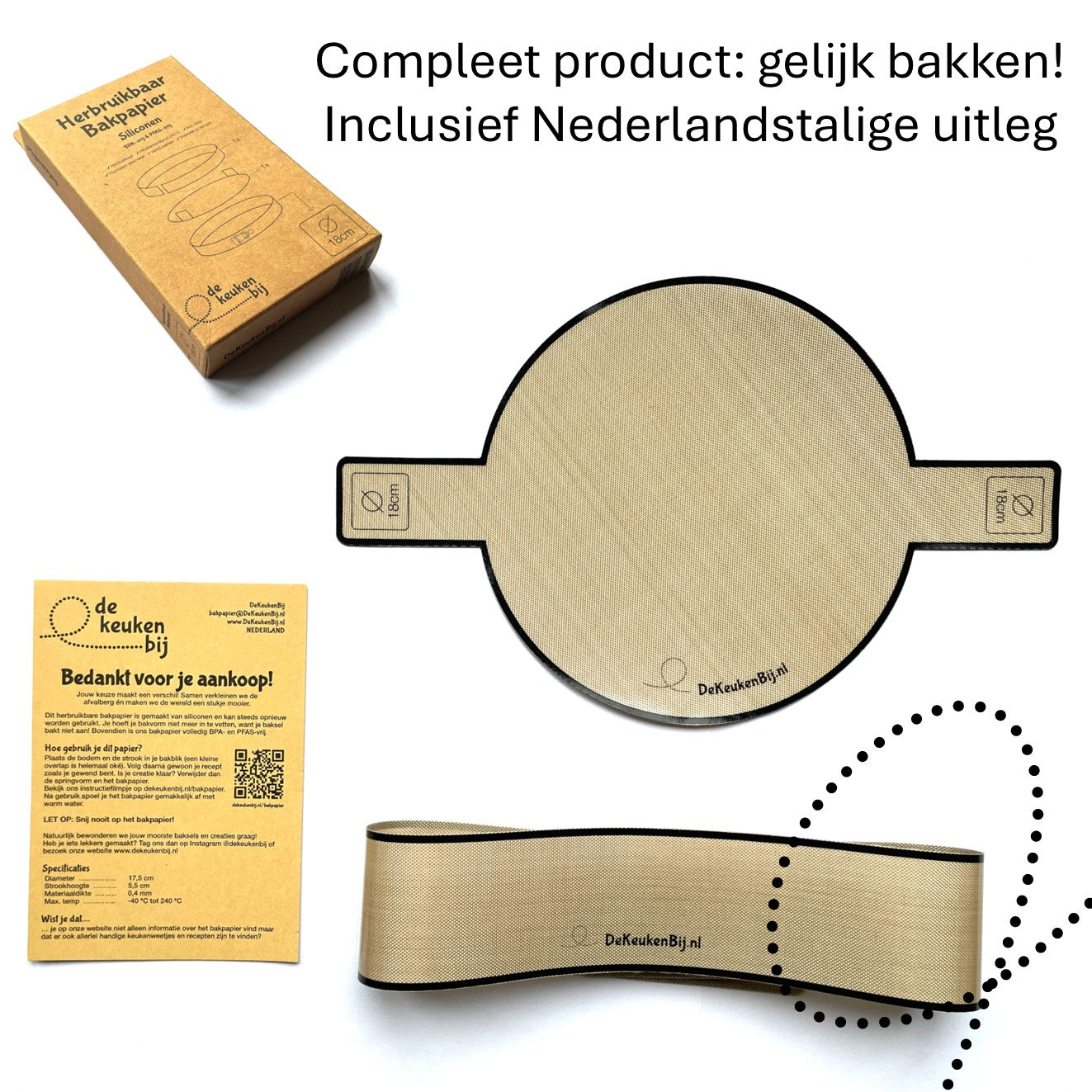 Herbruikbaar Bakpapier Rond van Verstevigd Siliconen – Diameter 18 cm Bakmat – BPA-vrij en PFAS-vrij