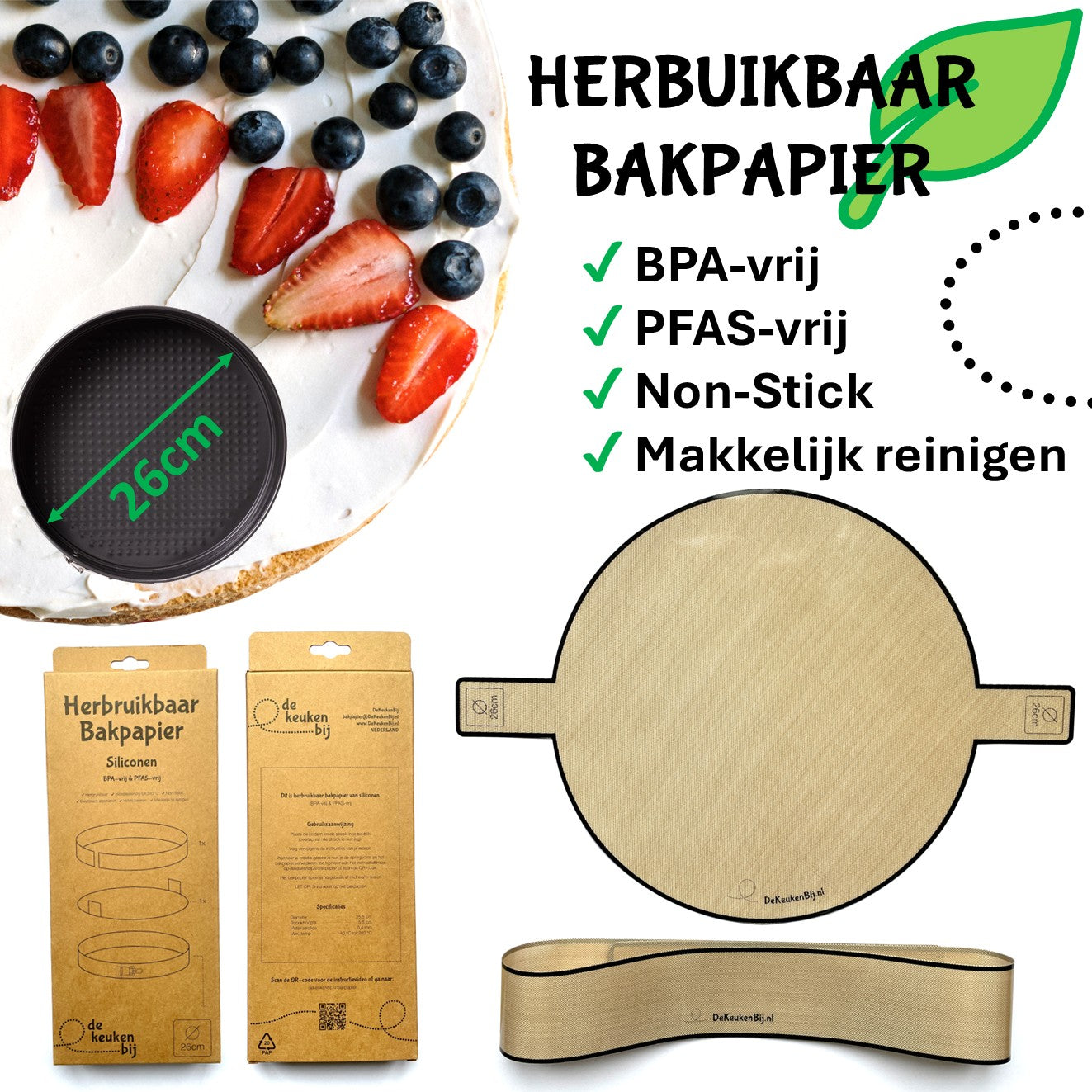 Herbruikbaar Bakpapier Rond voor springvorm van Verstevigd Siliconen – Diameter 26 cm Bakmat – BPA-vrij en PFAS-vrij