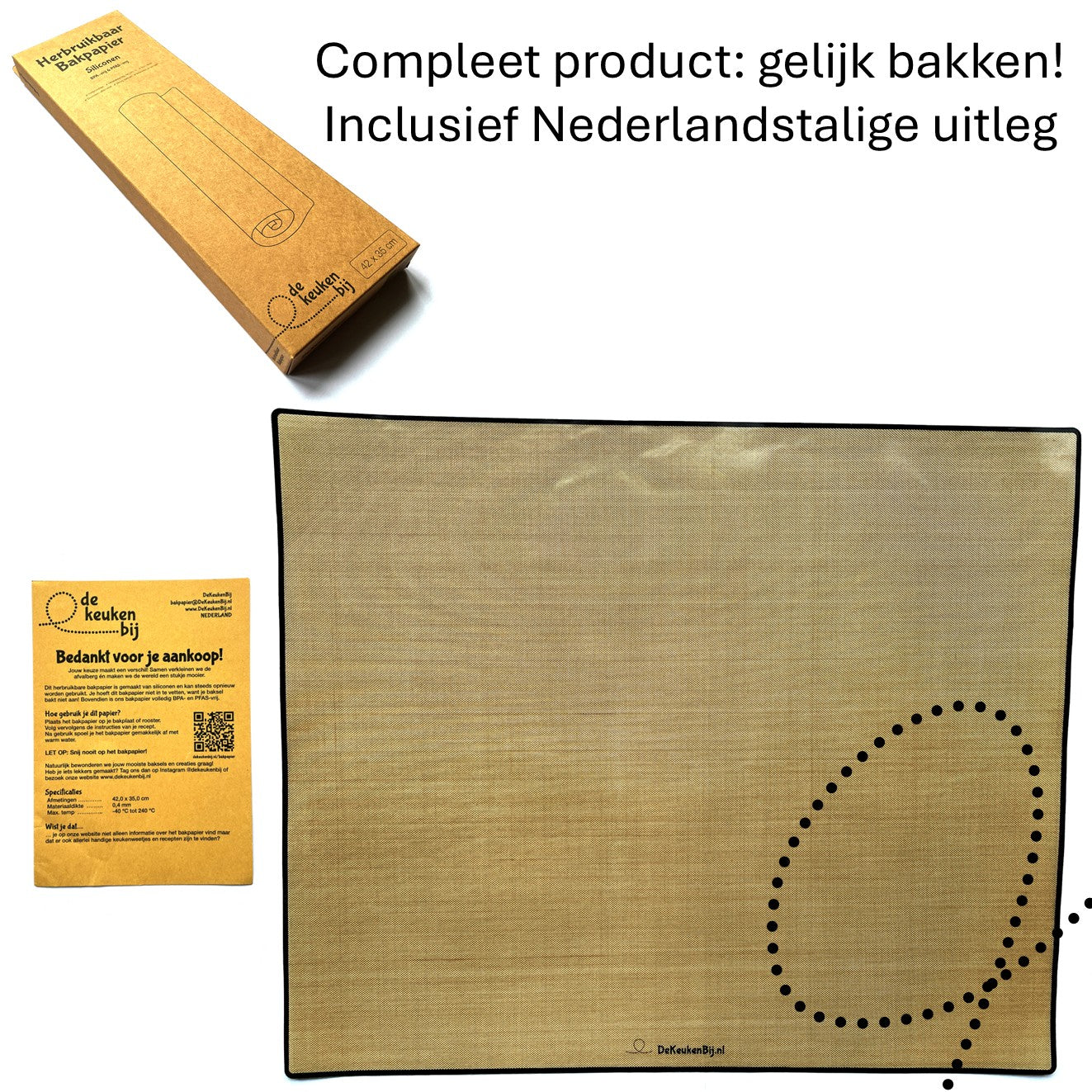 Herbruikbaar Bakpapier voor de Oven van Verstevigd Siliconen – 42 x 35 cm Bakmat